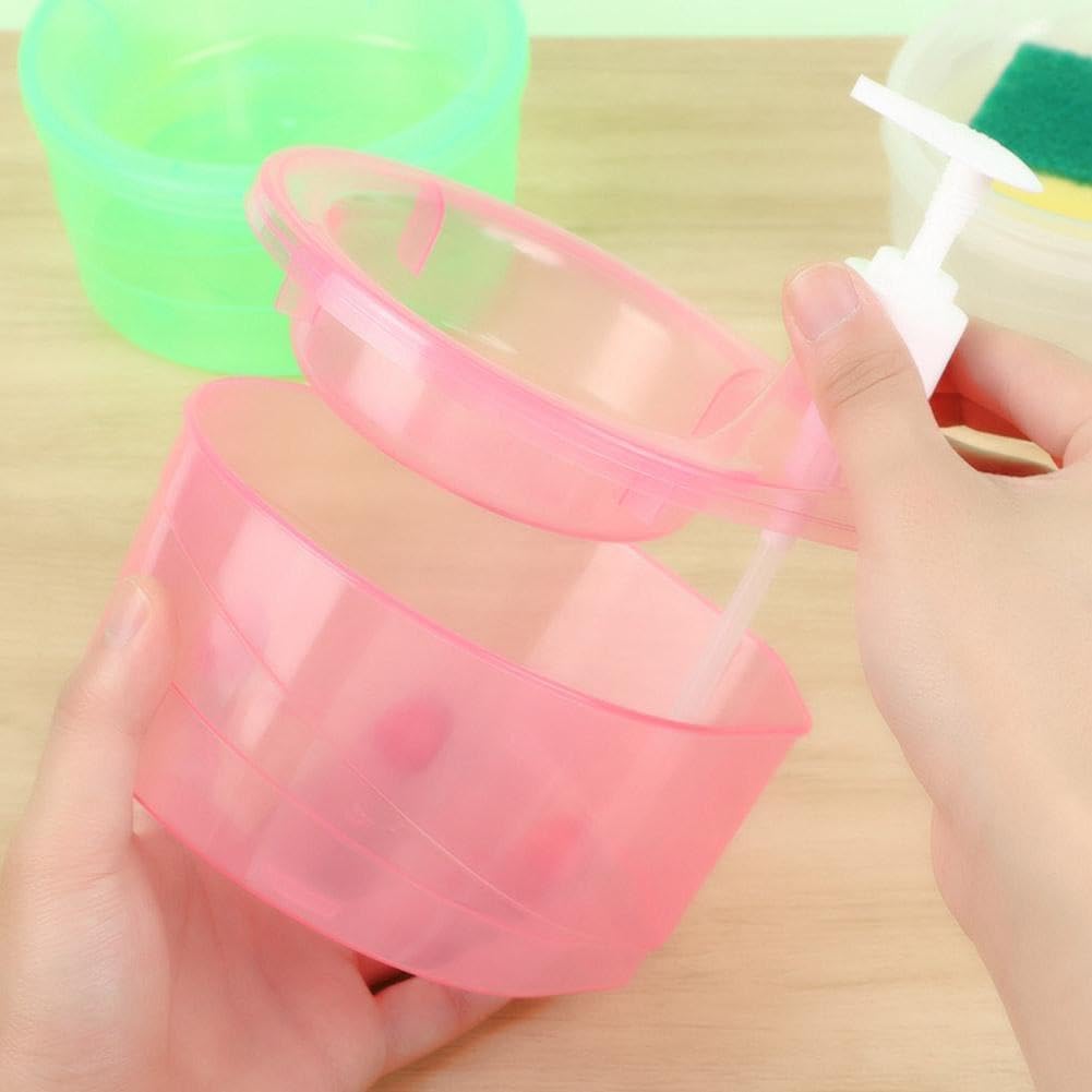 (2ps)-2 in 1 Liquid soap Dispenser with Pump and Sponge | 15 x 16 x 17 CM | Multi-Color