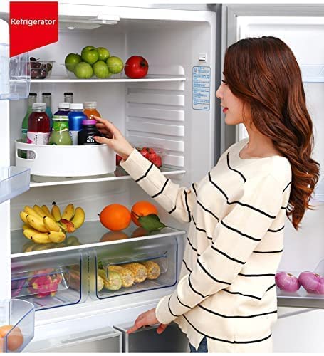 360 Degree Rotating Storage Tray Multifunctional Plastic Kitchen Storage Containers for Spice Jar Snack Food Cosmetic Turntable Rack Non-Slip Bathroom Storage Plate (Plastic)