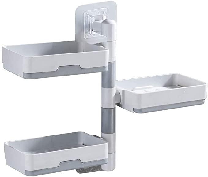 Super Powerful Self-Adhesive 3 Layer Soap Dish Holder for Bathroom Shower and Kitchen Wall Mounted Rotatable Soap Holder Saver Box Storage