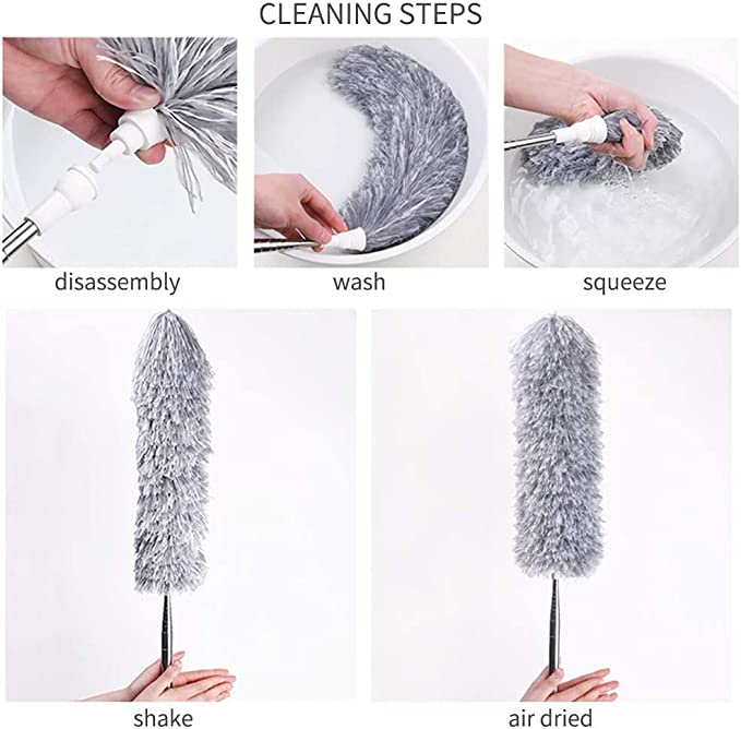 Foldable Microfiber cleaning brush Feather Duster Bendable & Extendable Fan Cleaning Duster with 100 inches Expandable Pole Handle Washable Duster for High Ceiling Fans, Window Blinds, Furniture
