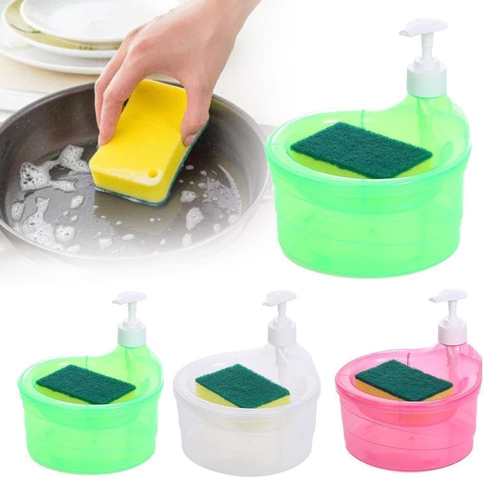 (2ps)-2 in 1 Liquid soap Dispenser with Pump and Sponge | 15 x 16 x 17 CM | Multi-Color