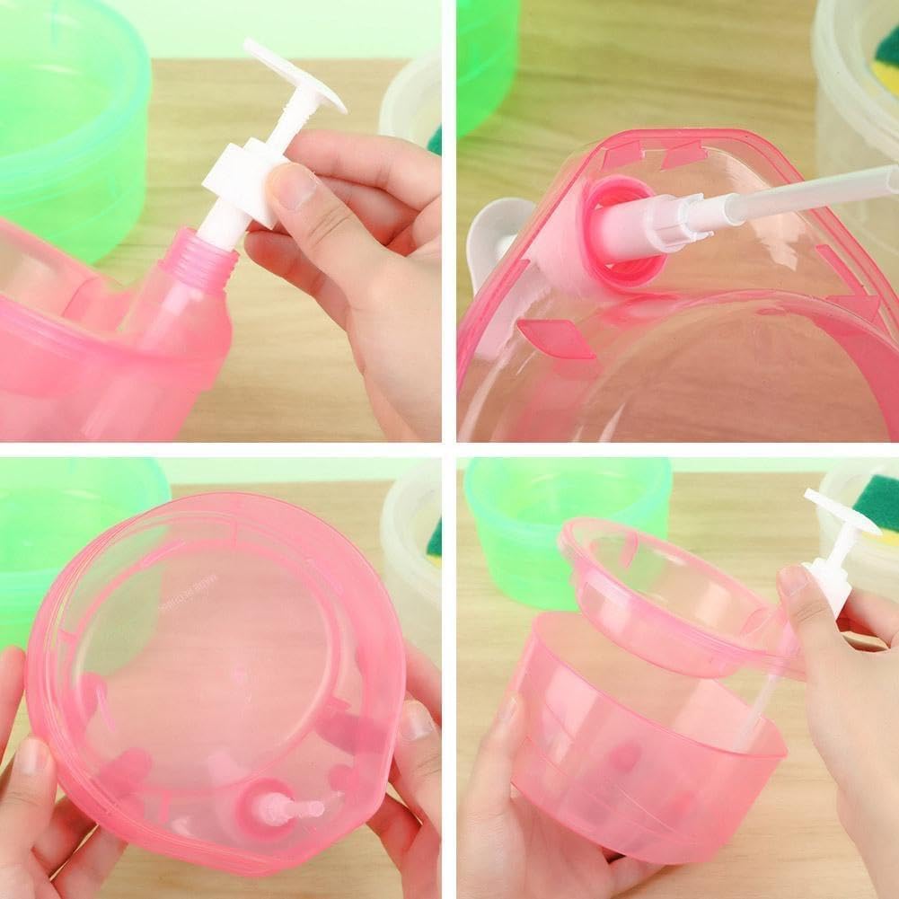 (2ps)-2 in 1 Liquid soap Dispenser with Pump and Sponge | 15 x 16 x 17 CM | Multi-Color