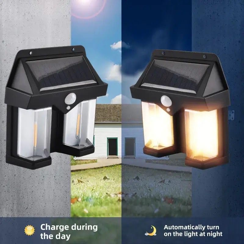 Outdoor Solar Wall Light Wireless & Waterproof Bright LED Lamp with Dusk to Dawn Motion Sensor for Exterior Porch Patio Fence Garden Decor