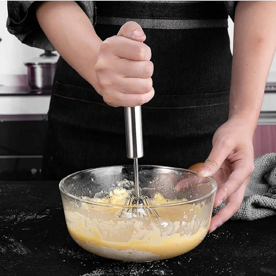 Hand Push Whisk Blender Semi-Automatic Whisk Mixer Egg Milk Beater Milk Frother Rotating Push Whisk Mixer for Blending, Whisking, Beating & Stirring (Egg Whisker)