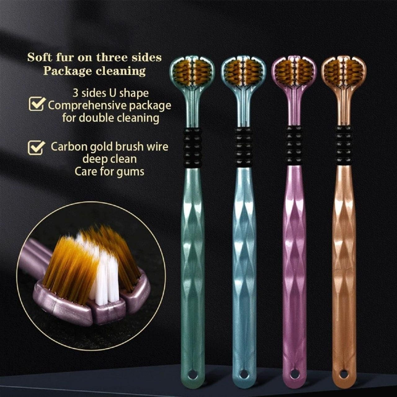 3-Sided Toothbrush – Triple Bristle Design for Faster, Deeper Cleaning,Toothbrush for Adults & Kids – 360° Cleaning, Soft Bristles