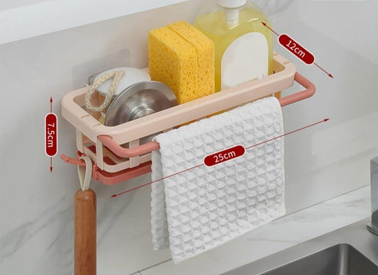 Two Tone Hanging Drain Rack, Retractable Storage Rack with Sponge Drain Tray, Kitchen Bathroom Sink Tray with Drying Basket, Kitchen Storage Organiser (Multicolor, Pack of 1 Pcs)