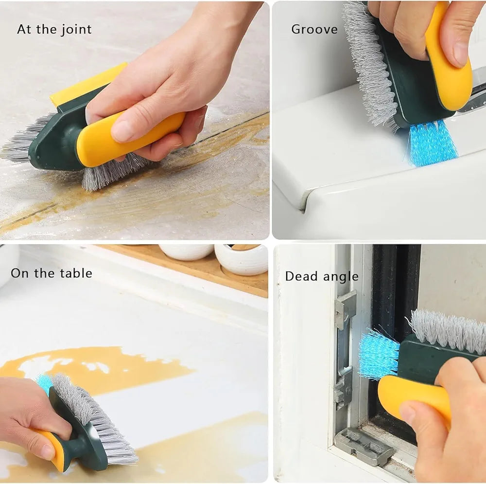 4 in 1 Tile Grout Cleaner Floor Scrub Brush with Squeegee, 1 Pcs V-Shape Gap Scrub Stiff Bristles Hand Brush Crevice Cleaning Brush Tools, scrubbing Floor, Sink, Kitchen (Tile Brush)