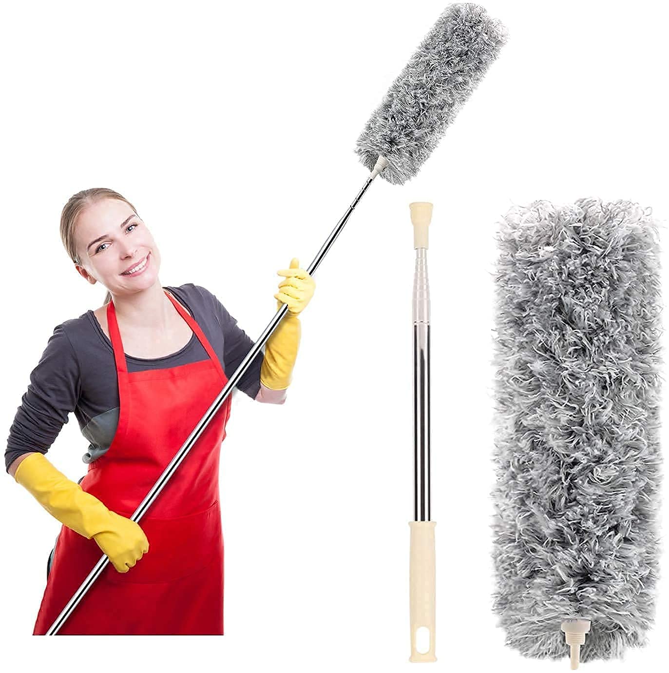 Foldable Microfiber cleaning brush Feather Duster Bendable & Extendable Fan Cleaning Duster with 100 inches Expandable Pole Handle Washable Duster for High Ceiling Fans, Window Blinds, Furniture