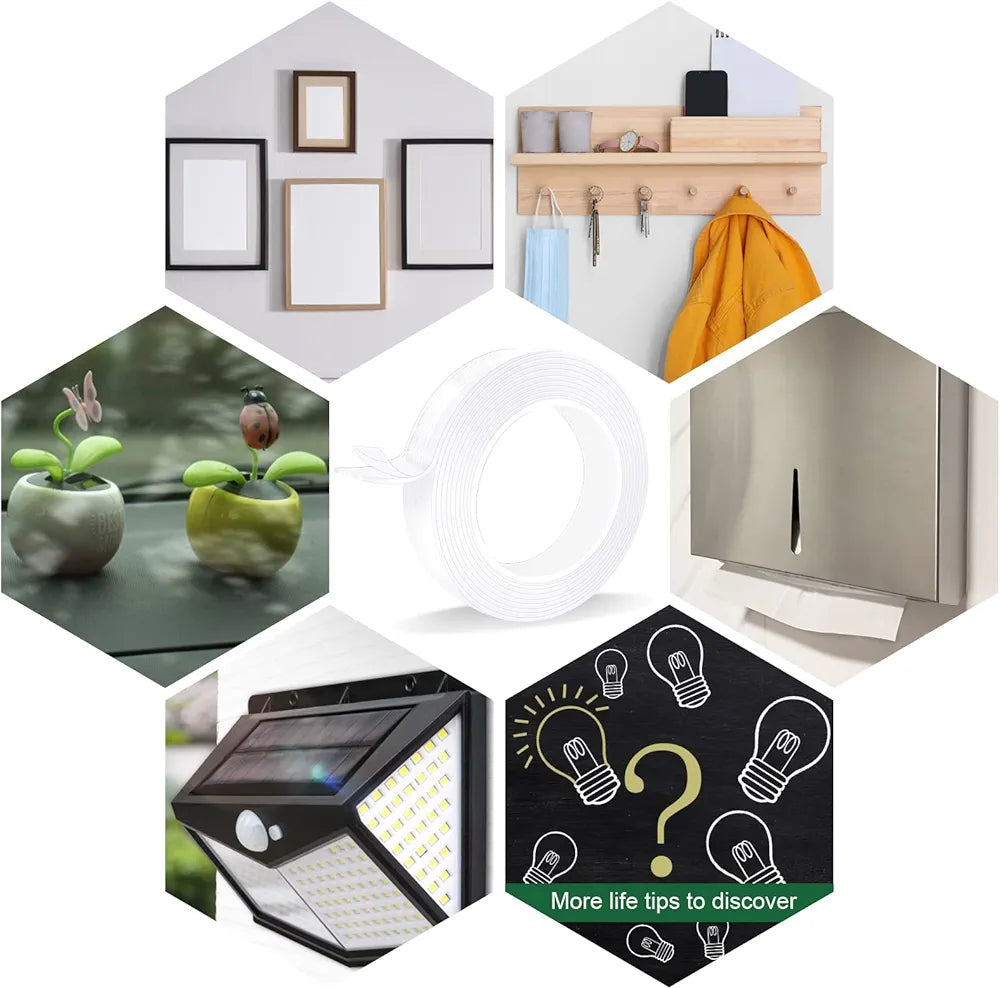 Double Sided Tape Heavy Duty, Multipurpose Removable Clear & Tough Mounting Tape Sticky Adhesive, Reusable Strong Wall Tape Picture Hanging Strips Poster Carpet Tape