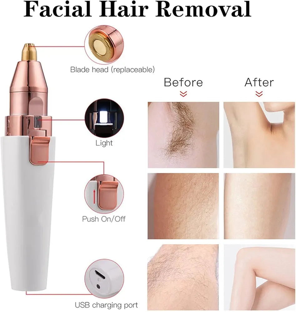 2 in 1 Beuty Facial Hair Remover Machine For Women Face Chin Cheek Forehead Eyebrow Upper Lip Hair Remover For Women | Usb Rechargeable 2 in 1 Epilator Machine For Women Eyebrow Trimmer Razor Portable PAINFREE Electric Lady Shaver