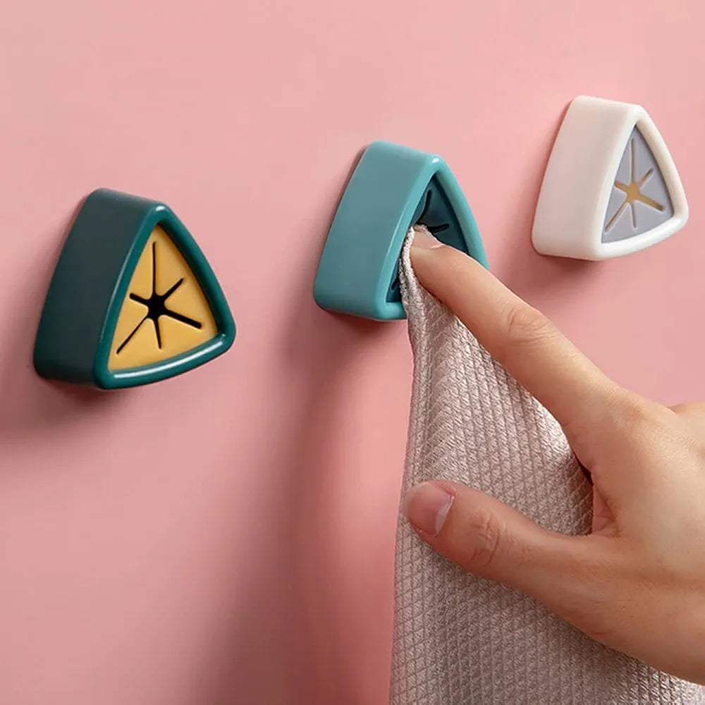 Punch-Free Self Adhesive Towel Plug Holder Towel Hook, Self Adhesive Wall Hand Towel Rack, Triangular Plastic Rag Storage Rack, Can Be Used In Bathrooms, Kitchens And Homes,Cabinets,White ( 4ps )