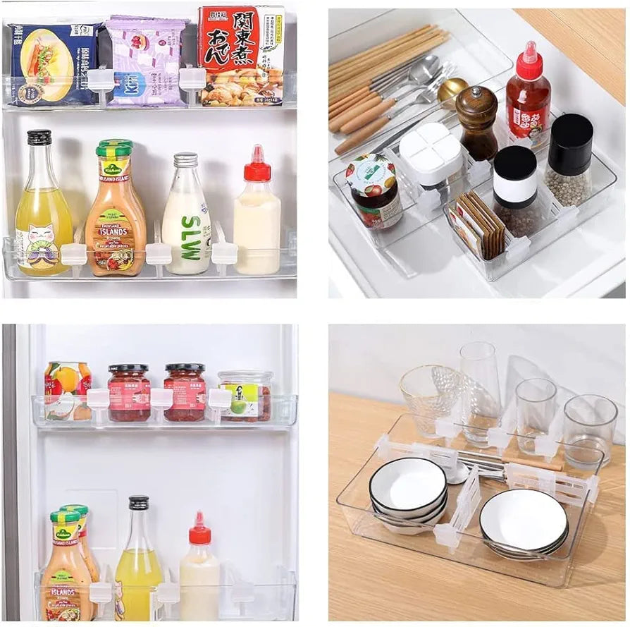 Refrigerator Internal Drawer Shelf Divider Clip Expandable Fridge Drawers Storage Partition Clips Storage Organizer Space Dividing Bottle ( 4ps white)