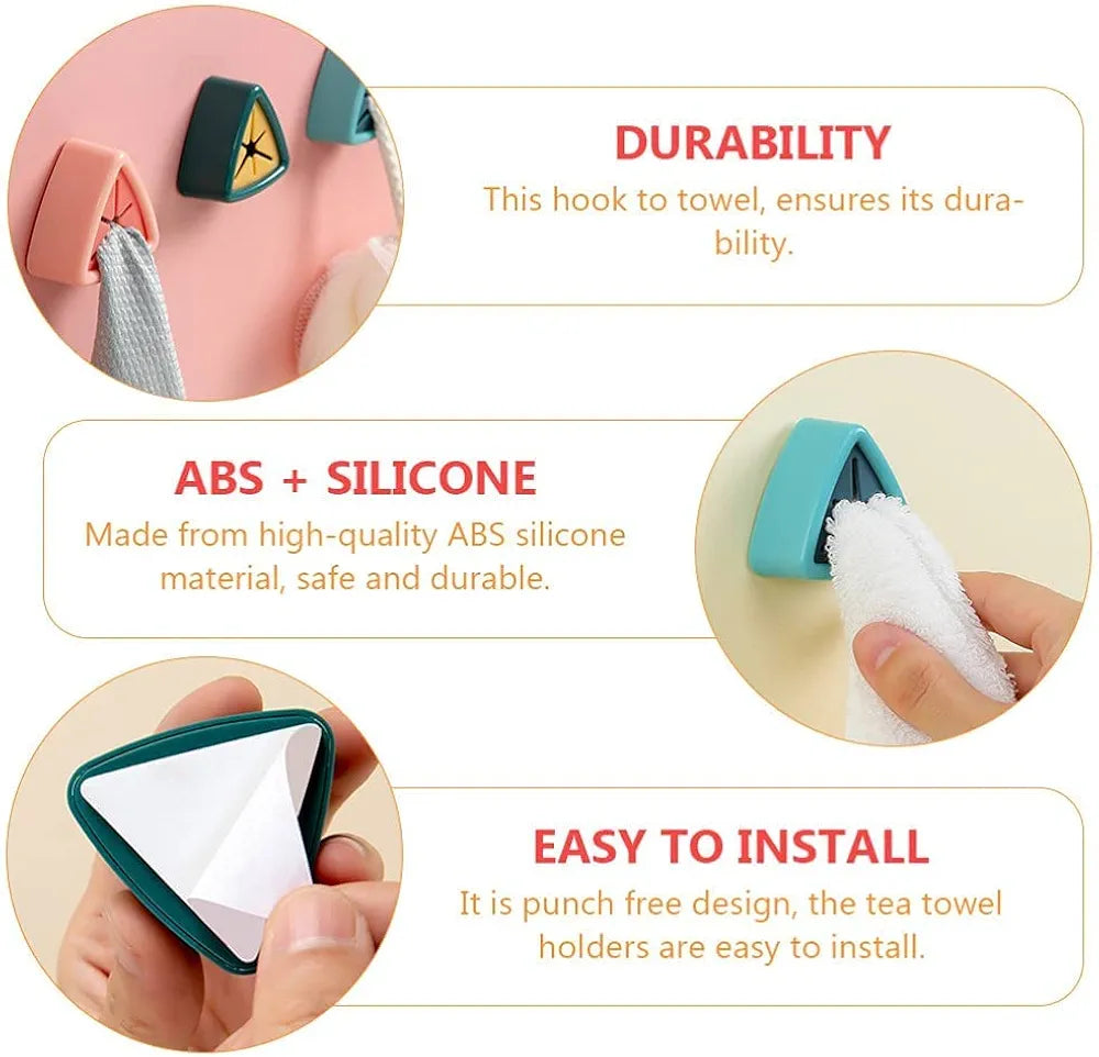 Punch-Free Self Adhesive Towel Plug Holder Towel Hook, Self Adhesive Wall Hand Towel Rack, Triangular Plastic Rag Storage Rack, Can Be Used In Bathrooms, Kitchens And Homes,Cabinets,White ( 4ps )
