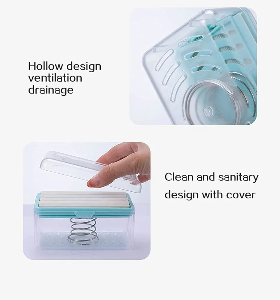 Plastic 2-in-1 Portable Laundry Rolling Soap Box Soap Bar Box Dispenser with Rubber Roller Foaming Soap Saver with Drain Holes and Spring Travel Soap Holder, Multicolor (12.2L x 7.2W Cm)