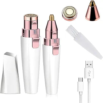 2 in 1 Beuty Facial Hair Remover Machine For Women Face Chin Cheek Forehead Eyebrow Upper Lip Hair Remover For Women | Usb Rechargeable 2 in 1 Epilator Machine For Women Eyebrow Trimmer Razor Portable PAINFREE Electric Lady Shaver