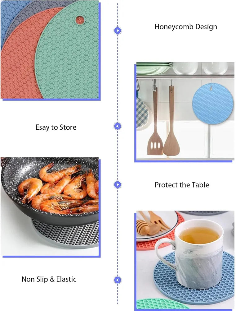 4 PCS Silicone Trivet Mats, Food Grade Silicone, BPA Free, Versatile Silicone Hot Pads for Kitchen, Suitable for Fondue Mats, Can Openers and Spoon Rests
