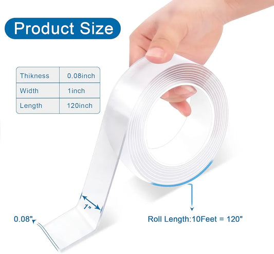 Double Sided Tape Heavy Duty, Multipurpose Removable Clear & Tough Mounting Tape Sticky Adhesive, Reusable Strong Wall Tape Picture Hanging Strips Poster Carpet Tape