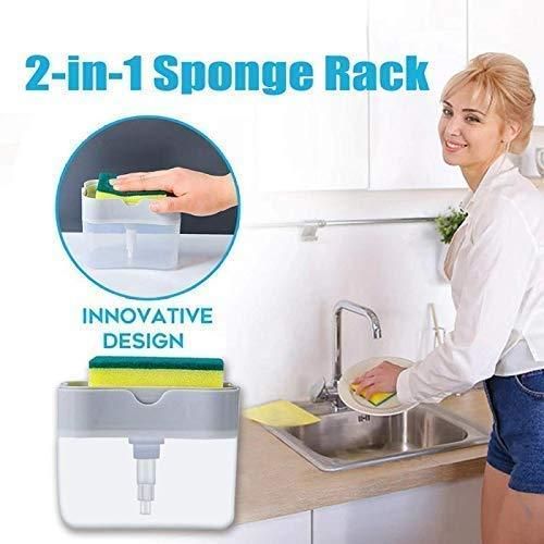 2ps Soap Dispenser - 2 in 1 Soap Dispenser With Microfibre Wash Dust Cleaning Gloves ( 380 ml, Multicolor )