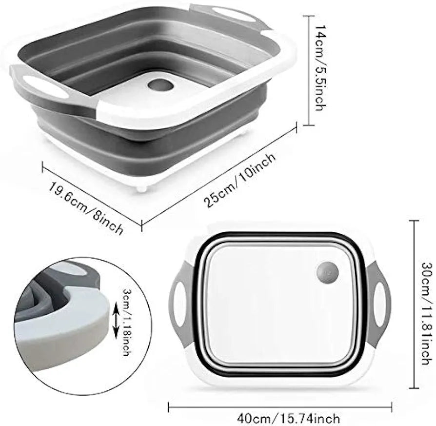 Collapsible Cutting Dish Tub Board-3-In-1 Plastic Multi-Function Foldable Dish Tub Drainers, Sink Storage Washing Draining Basket-Multipurpose Cutting Chopping Board, Fruit Vegetable Basket