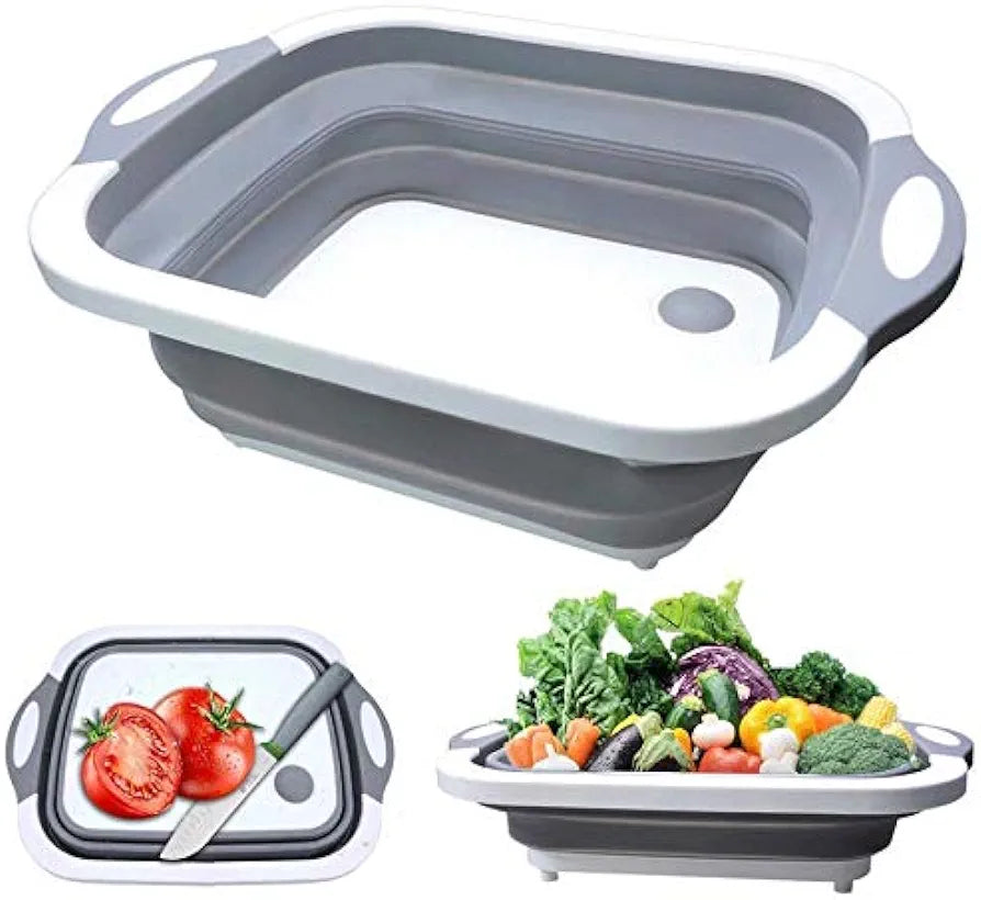 Collapsible Cutting Dish Tub Board-3-In-1 Plastic Multi-Function Foldable Dish Tub Drainers, Sink Storage Washing Draining Basket-Multipurpose Cutting Chopping Board, Fruit Vegetable Basket