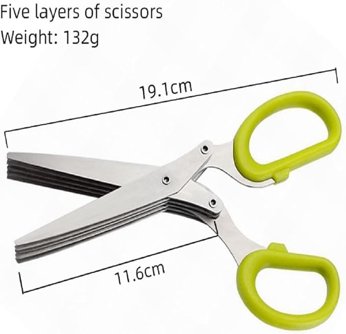 5 Blade scissor Vegetable Scissor Cutter Slicer Paper Food Salad Herb Multipurpose Vegetable Cutter with Cleaning Brush (PACK OF 1)