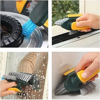 4 in 1 Tile Grout Cleaner Floor Scrub Brush with Squeegee, 1 Pcs V-Shape Gap Scrub Stiff Bristles Hand Brush Crevice Cleaning Brush Tools, scrubbing Floor, Sink, Kitchen (Tile Brush)