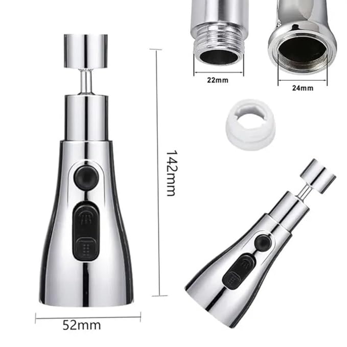 Universal Kitchen Faucet 3-Function Pull Down Sink Sprayer Attachment for Faucet Pull Out Spray Head Big Angle Rotatable Anti -Splash Faucet for Kitchen Rotating Sink Faucet Aerator (silver)