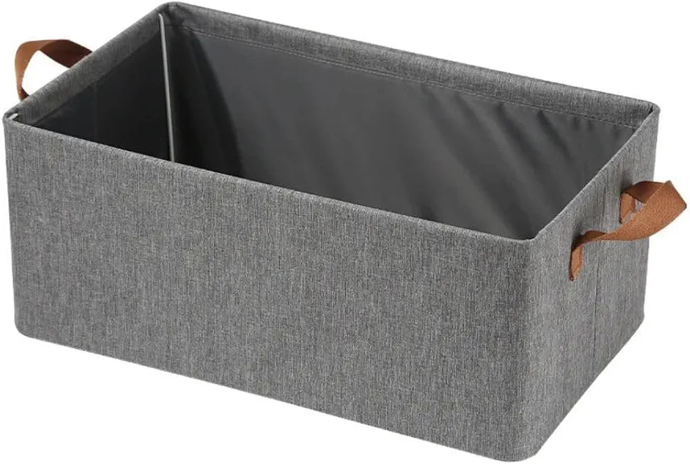 Foldable Cloth Basket for Storage with Metal Frame and Handles, Clothes Organizer for Wardrobe, Clothing Storage Solutions, Wardrobe Organizer for Clothes, Toys, Shelves (26 L – Gray)