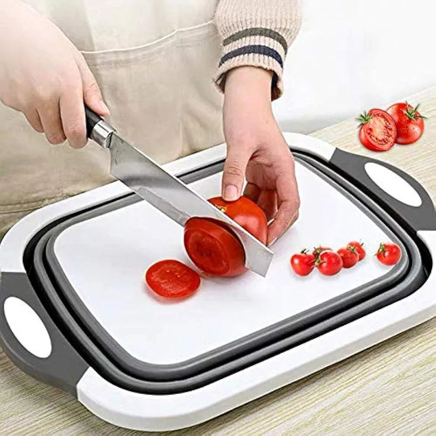 Collapsible Cutting Dish Tub Board-3-In-1 Plastic Multi-Function Foldable Dish Tub Drainers, Sink Storage Washing Draining Basket-Multipurpose Cutting Chopping Board, Fruit Vegetable Basket