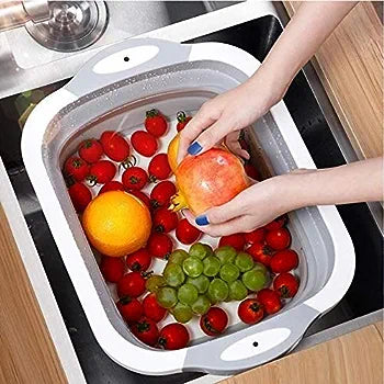 Collapsible Cutting Dish Tub Board-3-In-1 Plastic Multi-Function Foldable Dish Tub Drainers, Sink Storage Washing Draining Basket-Multipurpose Cutting Chopping Board, Fruit Vegetable Basket