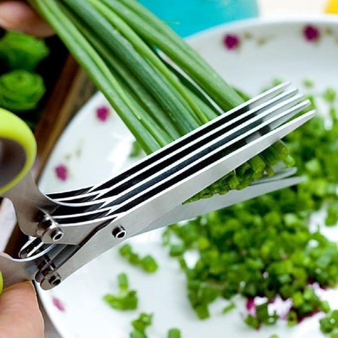 5 Blade scissor Vegetable Scissor Cutter Slicer Paper Food Salad Herb Multipurpose Vegetable Cutter with Cleaning Brush (PACK OF 1)