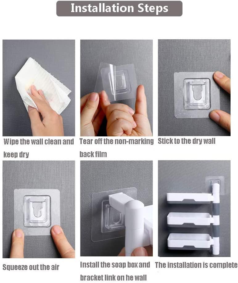 Super Powerful Self-Adhesive 3 Layer Soap Dish Holder for Bathroom Shower and Kitchen Wall Mounted Rotatable Soap Holder Saver Box Storage