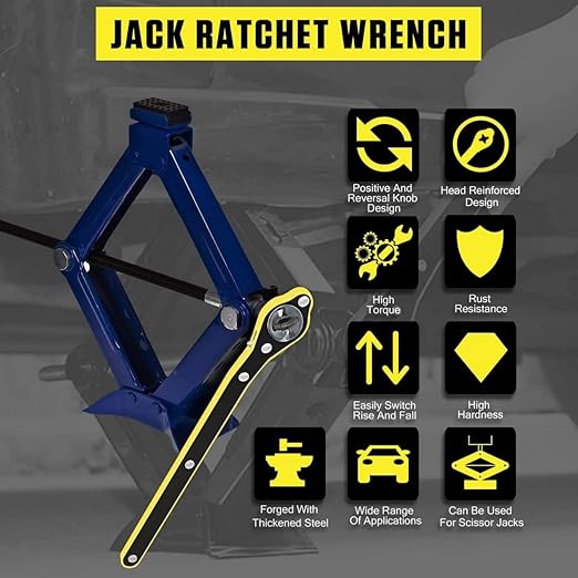 Car Jack Ratchet Wrench|360 Forward and Reverse knob Labor-Saving Design|Scissor Jack Lift Speed Handle Tool|Jack Lug Handle Tool|Tire Wheel Jack Wrench