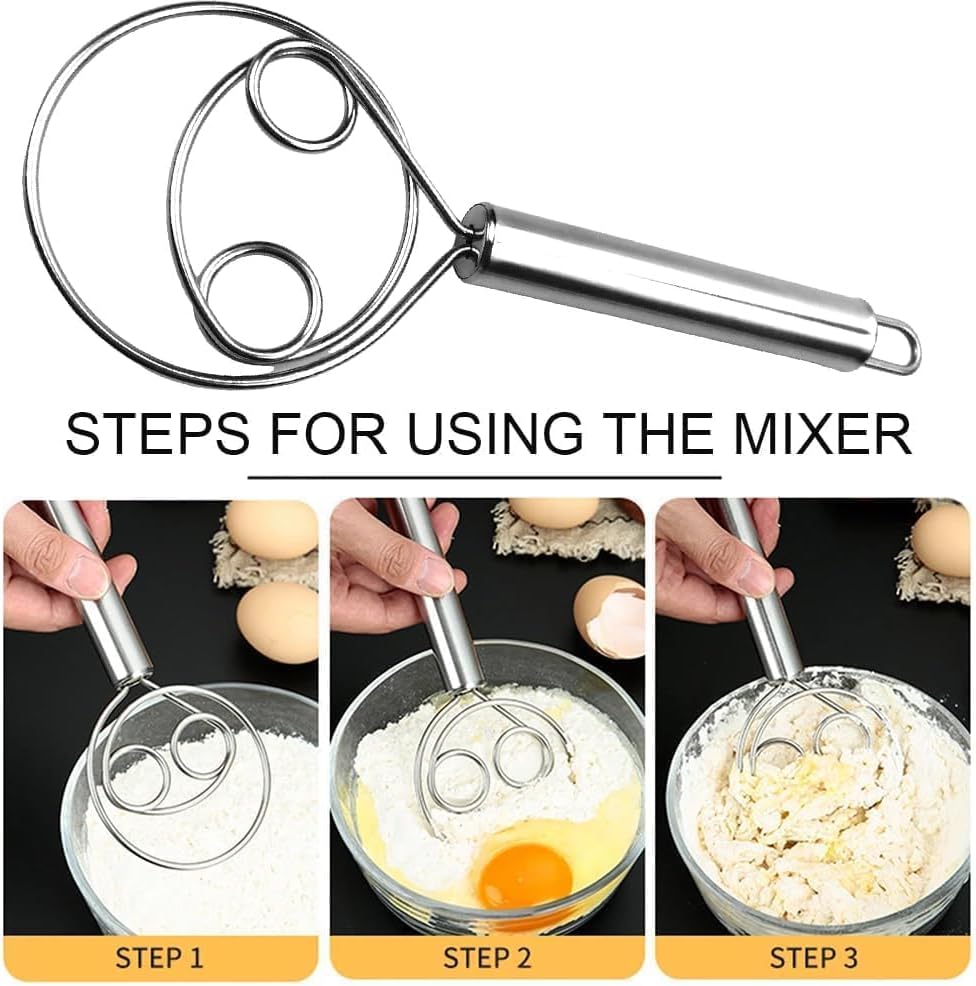 Multifunctional Effortless Stainless Steel Dough Mixer with Hanging Hole Durable Time-Saving Mixing Stick Baking Tools Egg Beater for Home Kitchen Baking Accessories 1 Pcs