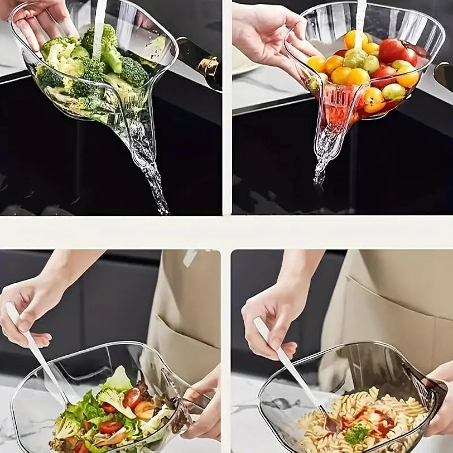 Multi-Functional Drain Basket, Drainage Basket Funnel, Kitchen Sink Drain Strainer Basket Drain Rack, Drainer Food Basket with Spout for Vegetables Fruits Pasta