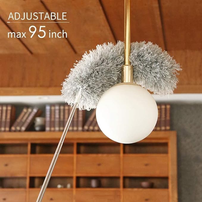 Foldable Microfiber cleaning brush Feather Duster Bendable & Extendable Fan Cleaning Duster with 100 inches Expandable Pole Handle Washable Duster for High Ceiling Fans, Window Blinds, Furniture