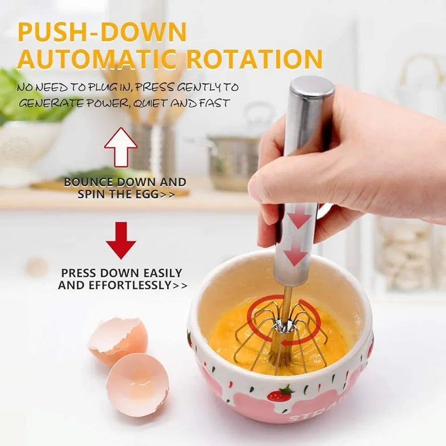 Hand Push Whisk Blender Semi-Automatic Whisk Mixer Egg Milk Beater Milk Frother Rotating Push Whisk Mixer for Blending, Whisking, Beating & Stirring (Egg Whisker)