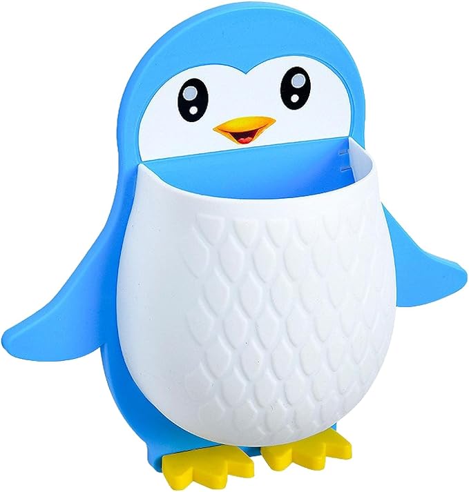 Toothbrush Holder, Plastic Wall Mounted Penguin Shape Storage Organizer for Bathroom with Self Adhesive Stick Multipurpose Wall Shelves - ( Multicolor)