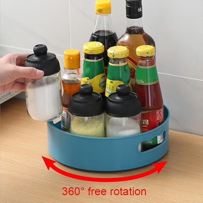 360 Degree Rotating Storage Tray Multifunctional Plastic Kitchen Storage Containers for Spice Jar Snack Food Cosmetic Turntable Rack Non-Slip Bathroom Storage Plate (Plastic)