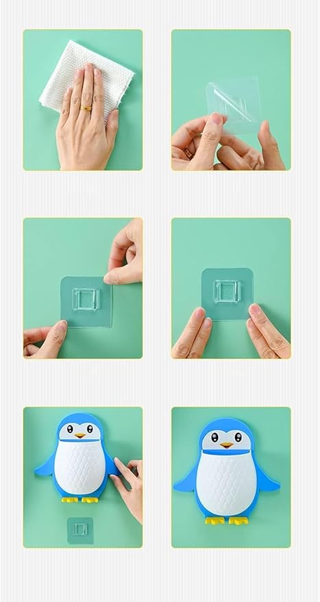 Toothbrush Holder, Plastic Wall Mounted Penguin Shape Storage Organizer for Bathroom with Self Adhesive Stick Multipurpose Wall Shelves - ( Multicolor)