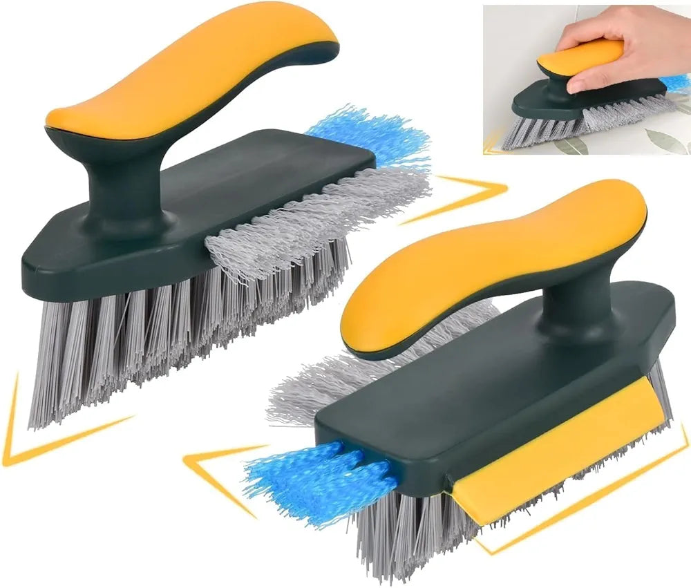 4 in 1 Tile Grout Cleaner Floor Scrub Brush with Squeegee, 1 Pcs V-Shape Gap Scrub Stiff Bristles Hand Brush Crevice Cleaning Brush Tools, scrubbing Floor, Sink, Kitchen (Tile Brush)