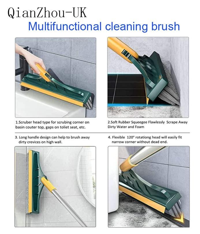 2 in 1 tiles cleaning brush| Long Handle Wiper Stiff Bristle Floor Brush