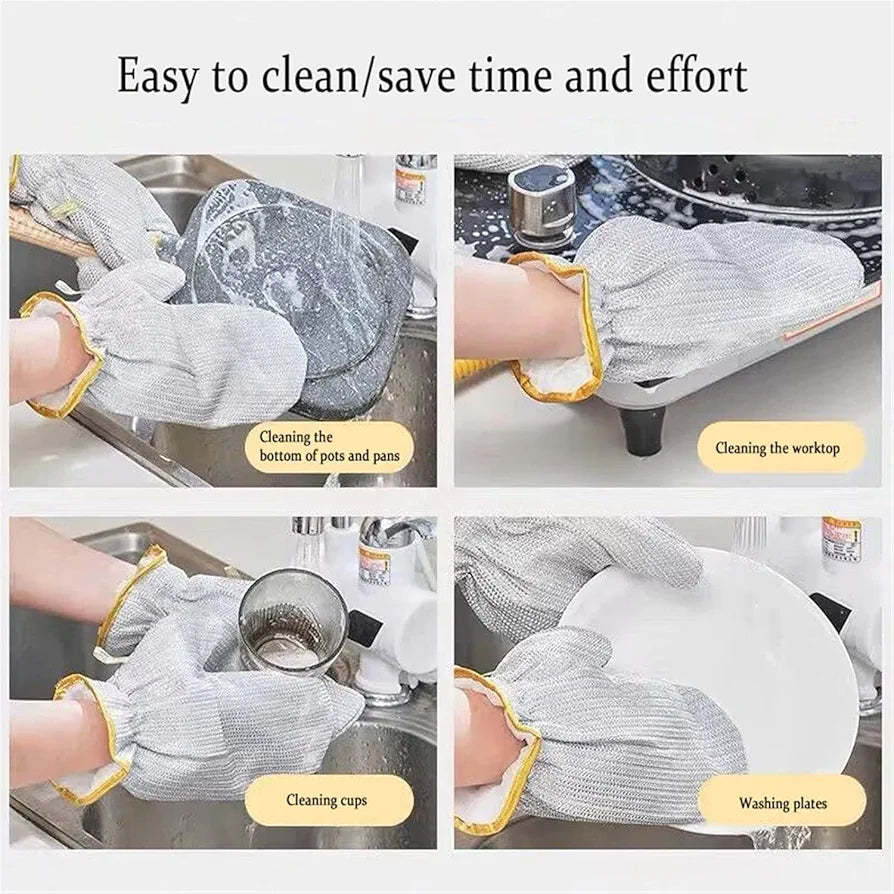 Dishwashing Hand Gloves.Non Scratch Wire, Waterproof Home Kitchen Utensils Cleaning Gloves for Washing Dish Easy Rinsing, Reusable Cleans Dishes Pots, Pans, Sinks