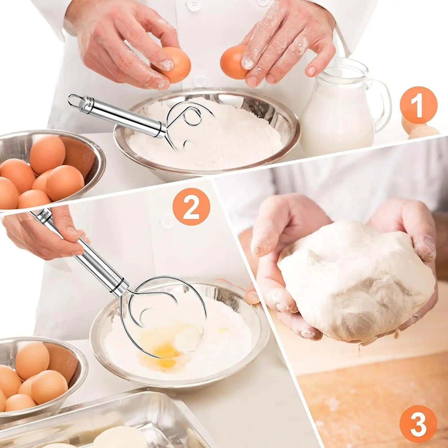 Multifunctional Effortless Stainless Steel Dough Mixer with Hanging Hole Durable Time-Saving Mixing Stick Baking Tools Egg Beater for Home Kitchen Baking Accessories 1 Pcs