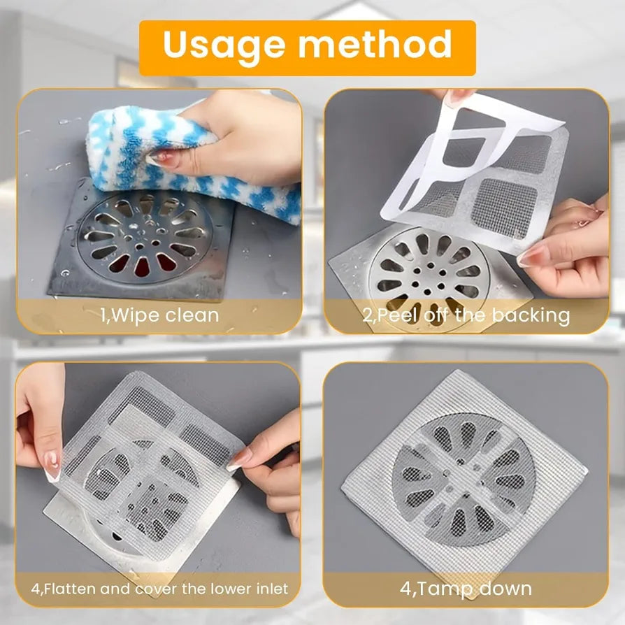 Disposable Shower Drain Hair Catcher, Drain Hair Catcher Waterproof Mesh Stickers for Bathroom Accessories, Apartment Essentials for Kitchen, Sink, Bathtub (4" X 4")