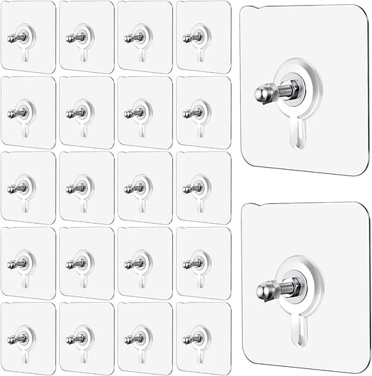 wall hooks for hanging strong, 20ps Pack Screw Hooks Adhesive Hooks for Wall Heavy Duty, self Adhesive Hook, Wall hangings, Kitchen Accessories Items, Clothes Hanging, Sticky Photo Frame Hangers, Strong Hanger, Stainless Steel, Transparent