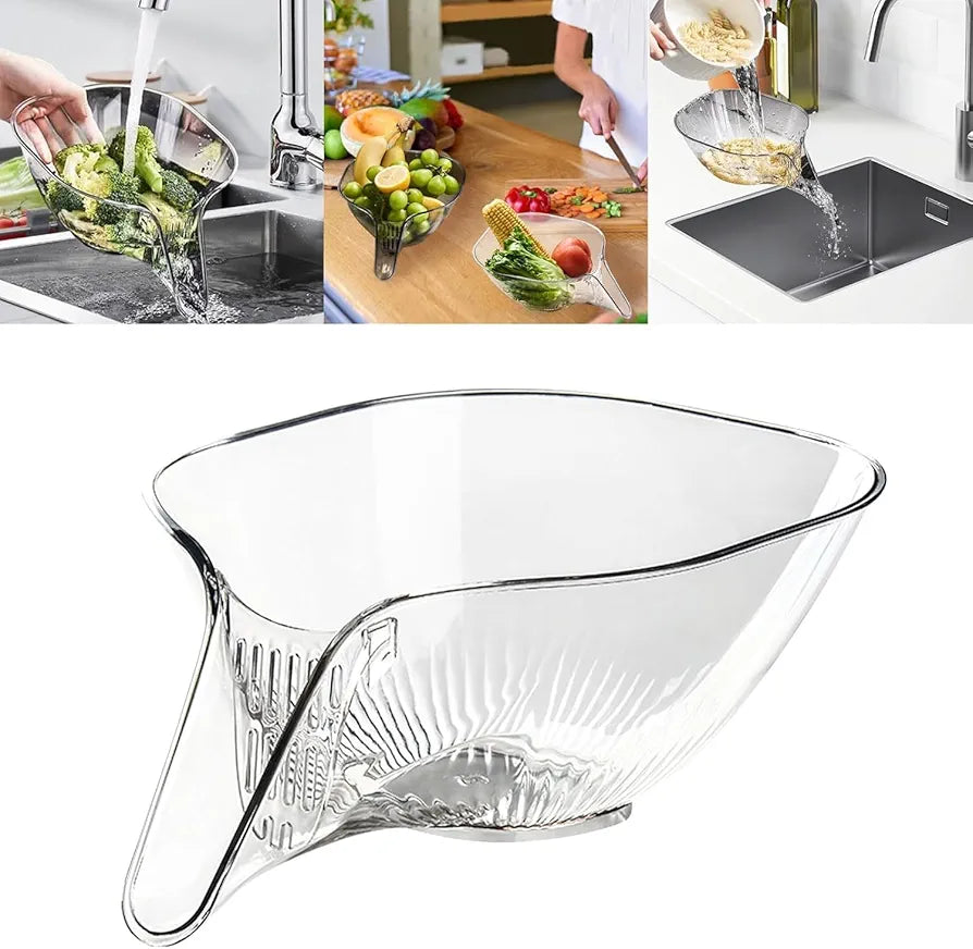 Multi-Functional Drain Basket, Drainage Basket Funnel, Kitchen Sink Drain Strainer Basket Drain Rack, Drainer Food Basket with Spout for Vegetables Fruits Pasta