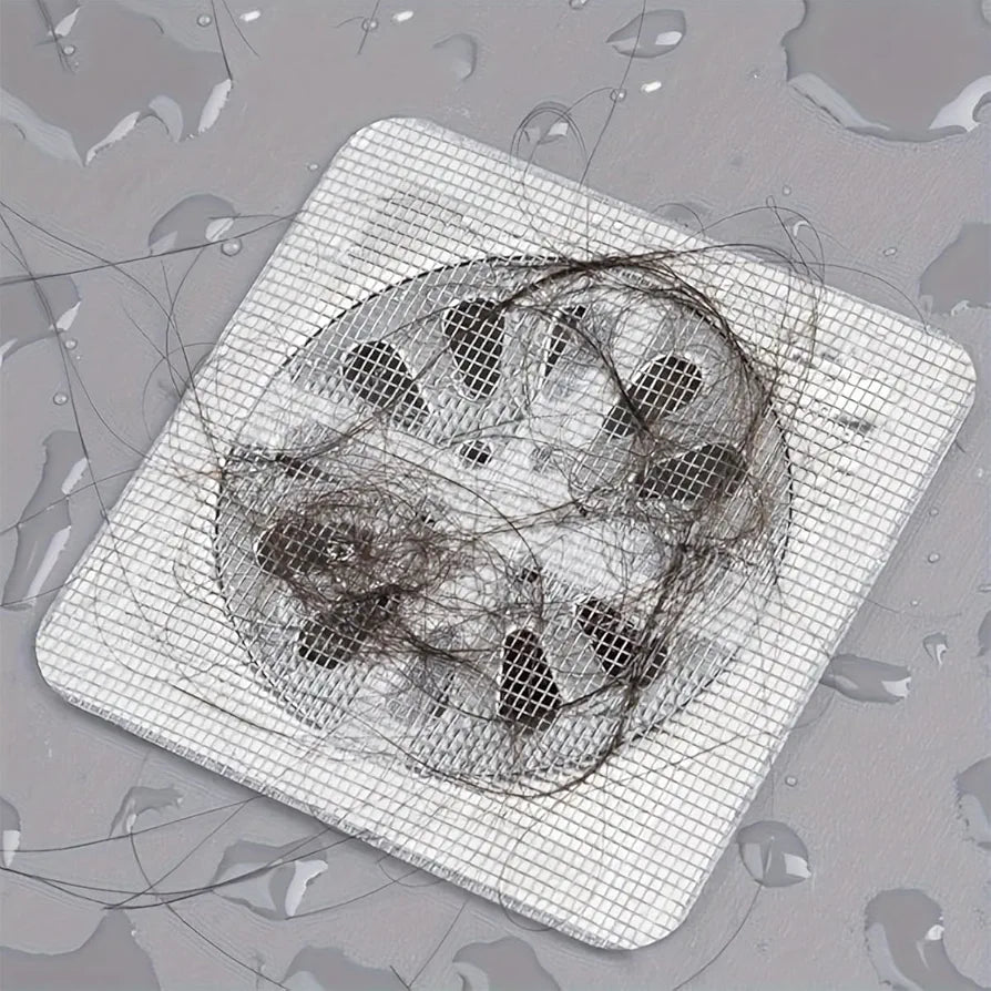 Disposable Shower Drain Hair Catcher, Drain Hair Catcher Waterproof Mesh Stickers for Bathroom Accessories, Apartment Essentials for Kitchen, Sink, Bathtub (4" X 4")