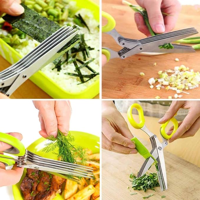 5 Blade scissor Vegetable Scissor Cutter Slicer Paper Food Salad Herb Multipurpose Vegetable Cutter with Cleaning Brush (PACK OF 1)