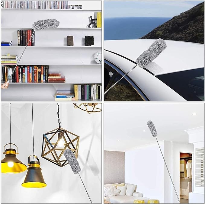 Foldable Microfiber cleaning brush Feather Duster Bendable & Extendable Fan Cleaning Duster with 100 inches Expandable Pole Handle Washable Duster for High Ceiling Fans, Window Blinds, Furniture